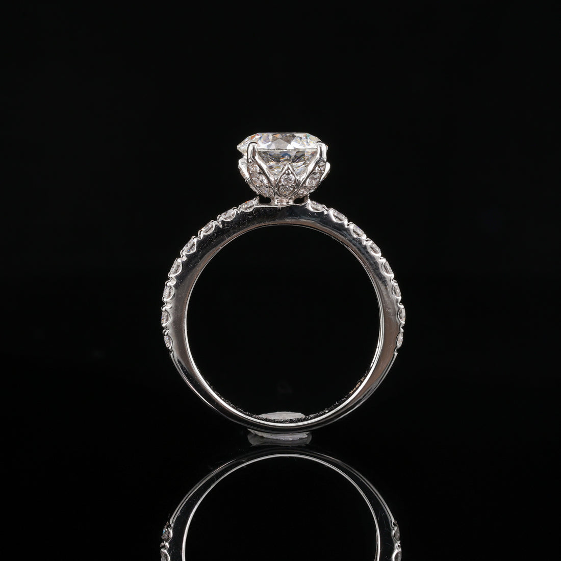 Tulip Studded Basket Solitaire Lab Diamond 1 Carat Ring in 18K White Gold