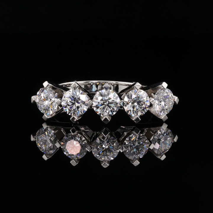 Stunning Grand Five Stone Lab Diamond Ring in 18K White Gold