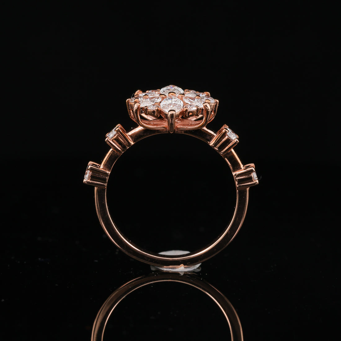 Magnifecent Marquise Bloom Lab Diamond Ring in 9K Pink Gold