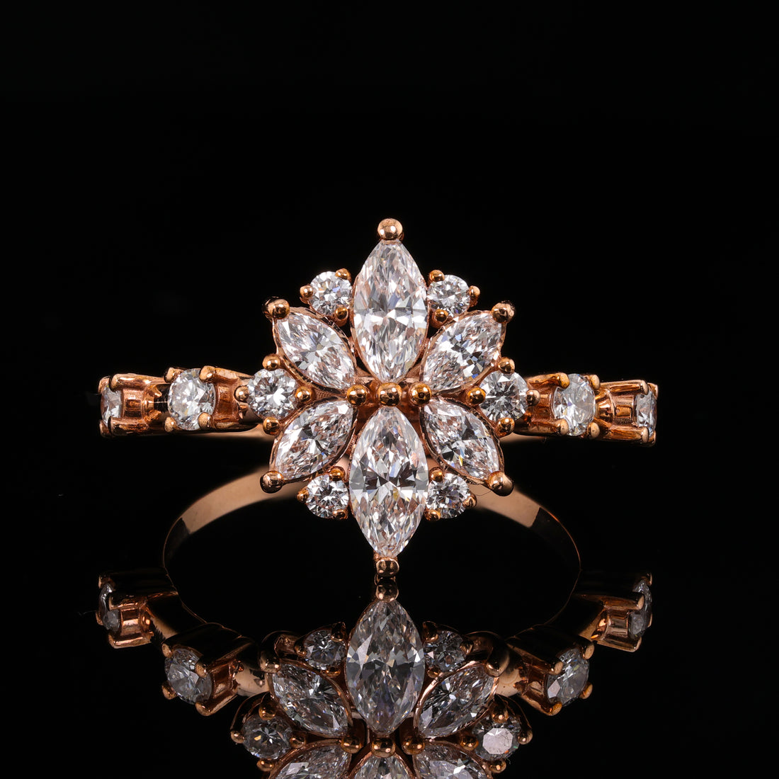 Magnifecent Marquise Bloom Lab Diamond Ring in 9K Pink Gold