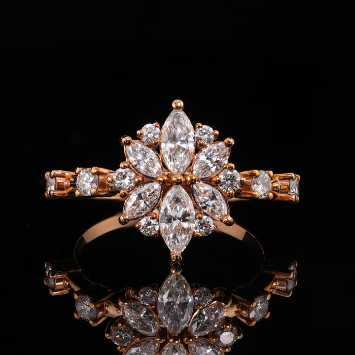 Magnifecent Marquise Bloom Lab Diamond Ring in 9K Pink Gold
