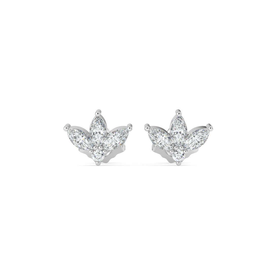 Half-Flower Diamond Stud Earrings 9K White Gold