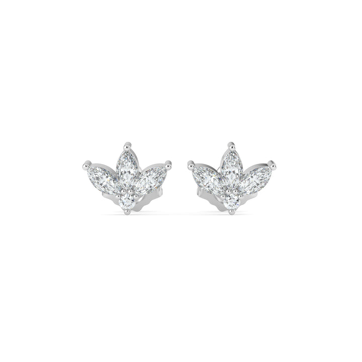 Half-Flower Diamond Stud Earrings 9K White Gold