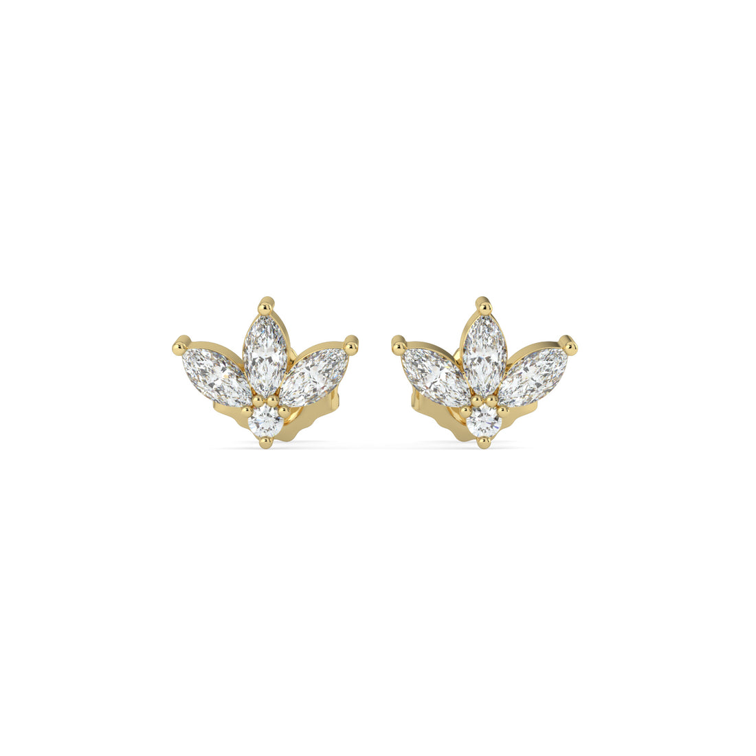 Half-Flower Diamond Stud Earrings 9K Yellow Gold