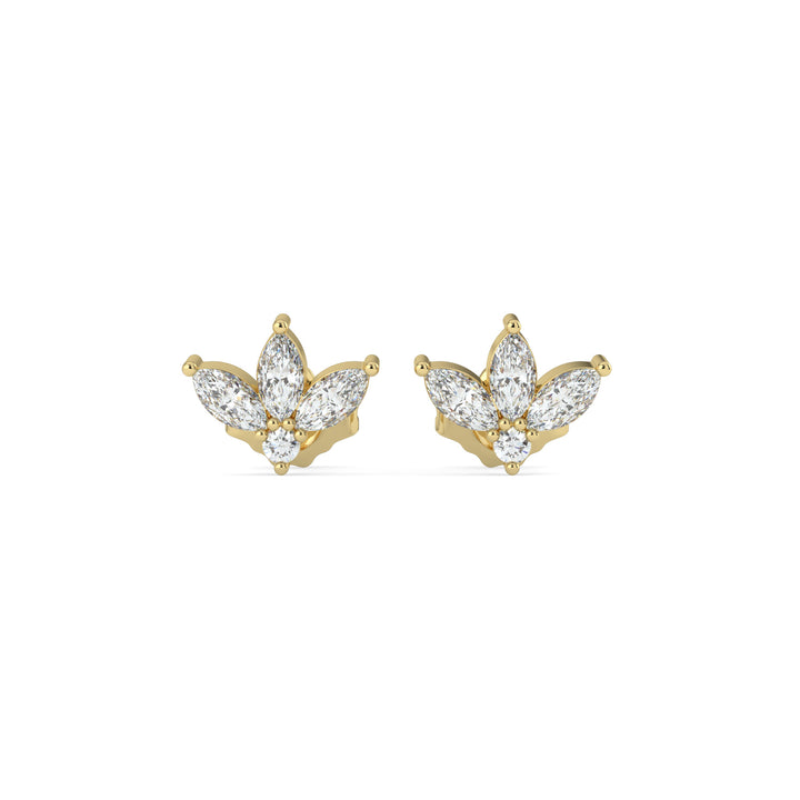 Half-Flower Diamond Stud Earrings 18K Yellow Gold