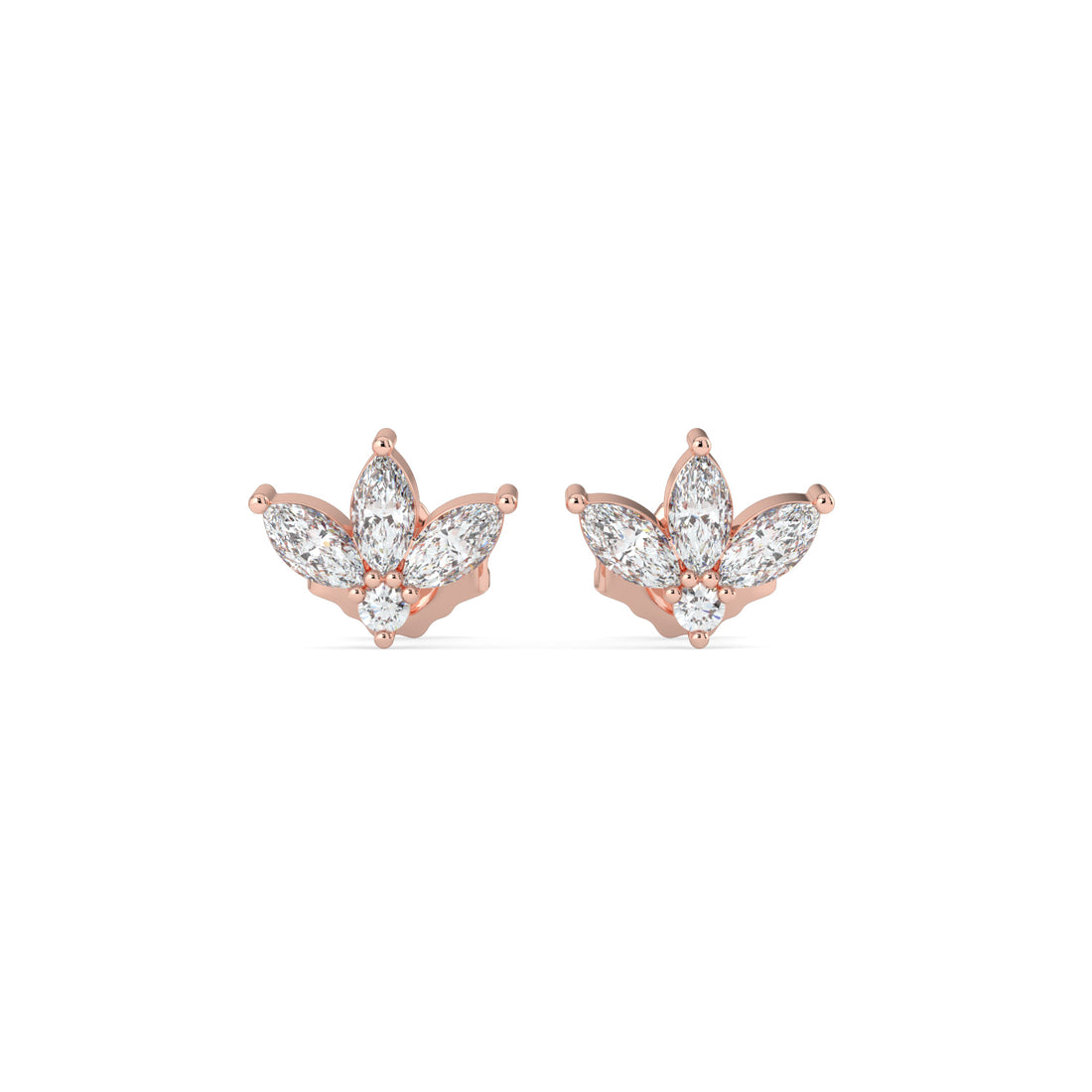 Half-Flower Diamond Stud Earrings 9K Rose Gold