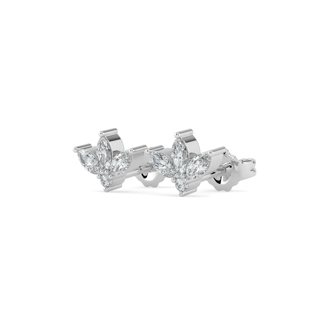 Half-Flower Diamond Stud Earrings 18K White Gold
