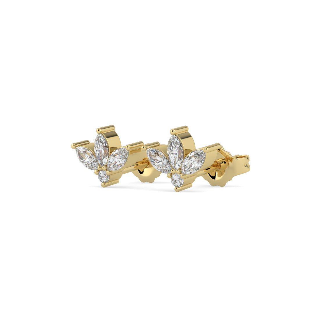 Half-Flower Diamond Stud Earrings 9K Yellow Gold