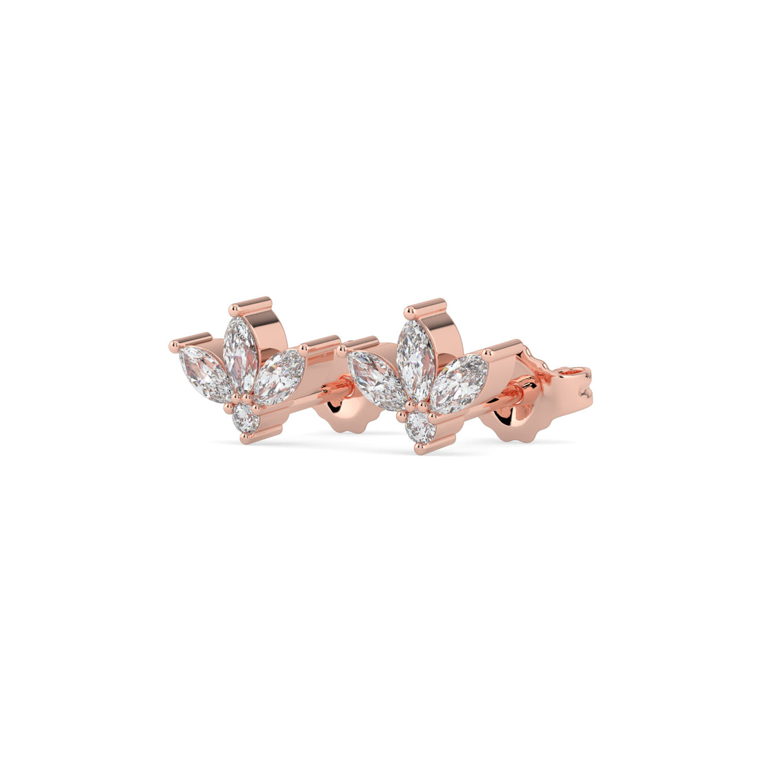 Half-Flower Diamond Stud Earrings 18K Rose Gold