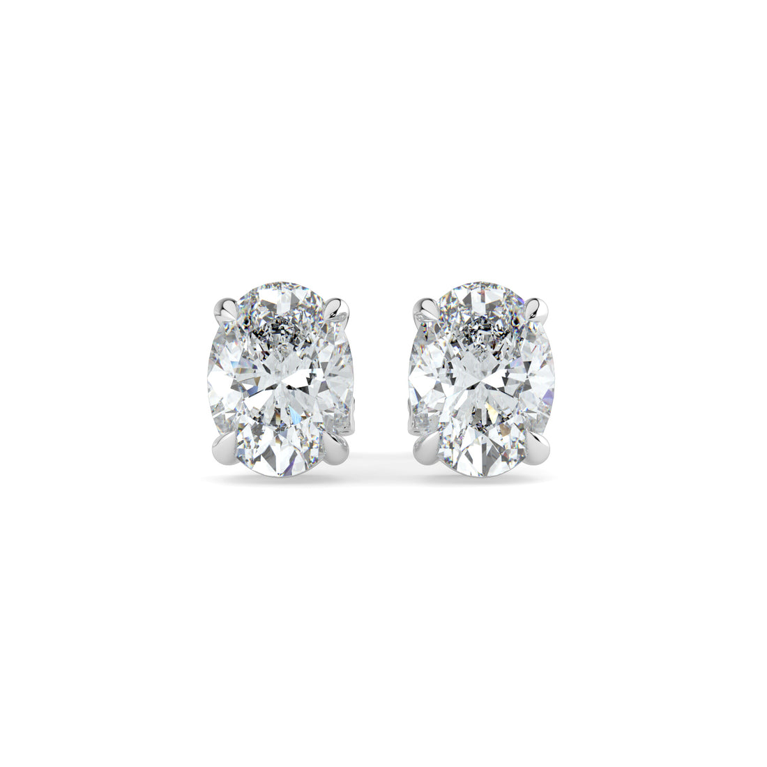 Oval Solitaire Diamond Stud Earrings 18K White Gold
