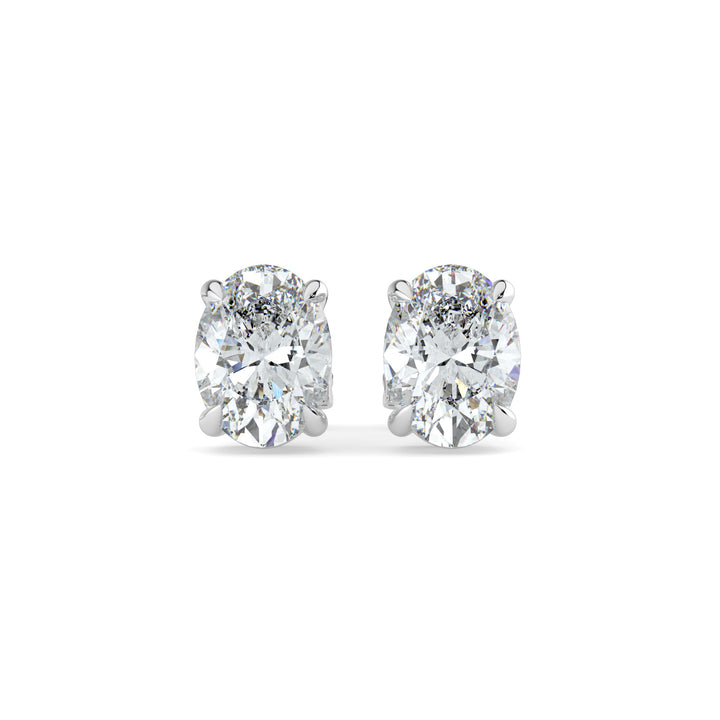Oval Solitaire Diamond Stud Earrings 18K White Gold