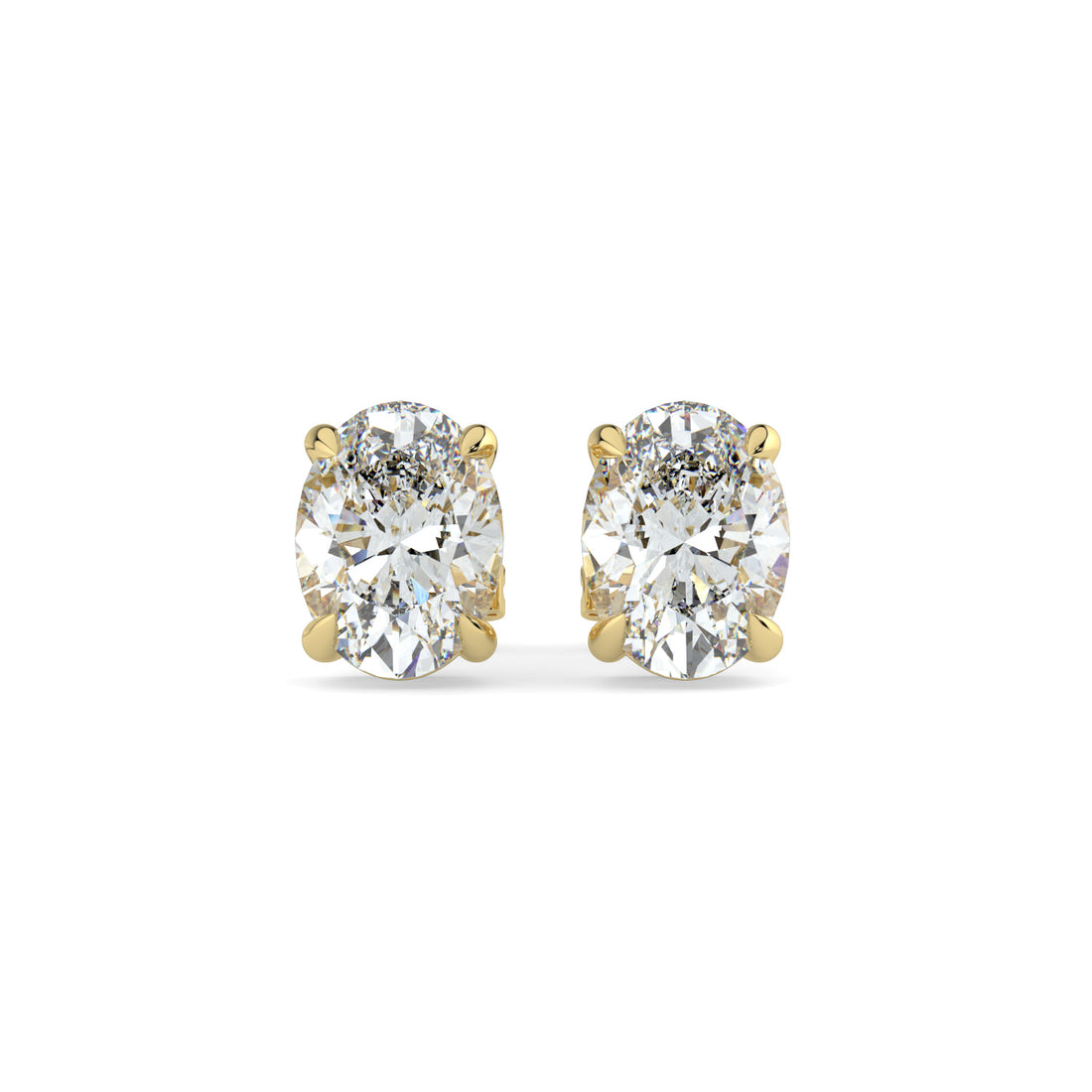 Oval Solitaire Diamond Stud Earrings 18K Yellow Gold