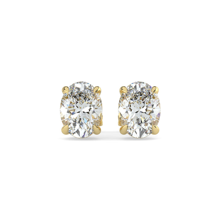 Oval Solitaire Diamond Stud Earrings 9K Yellow Gold