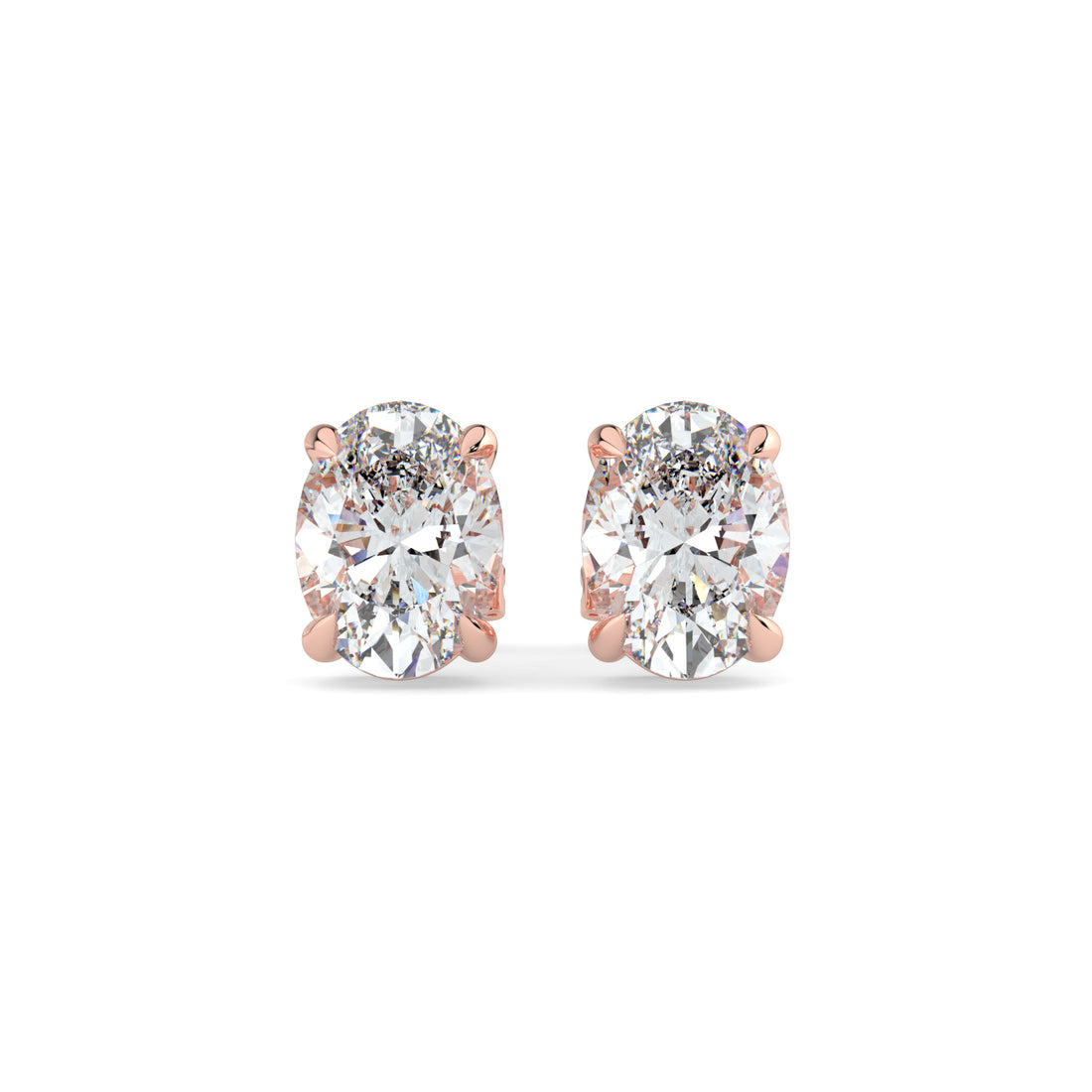 Oval Solitaire Diamond Stud Earrings 18K Rose Gold