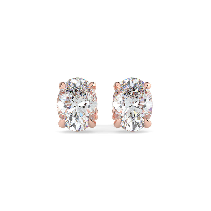 Oval Solitaire Diamond Stud Earrings 18K Rose Gold