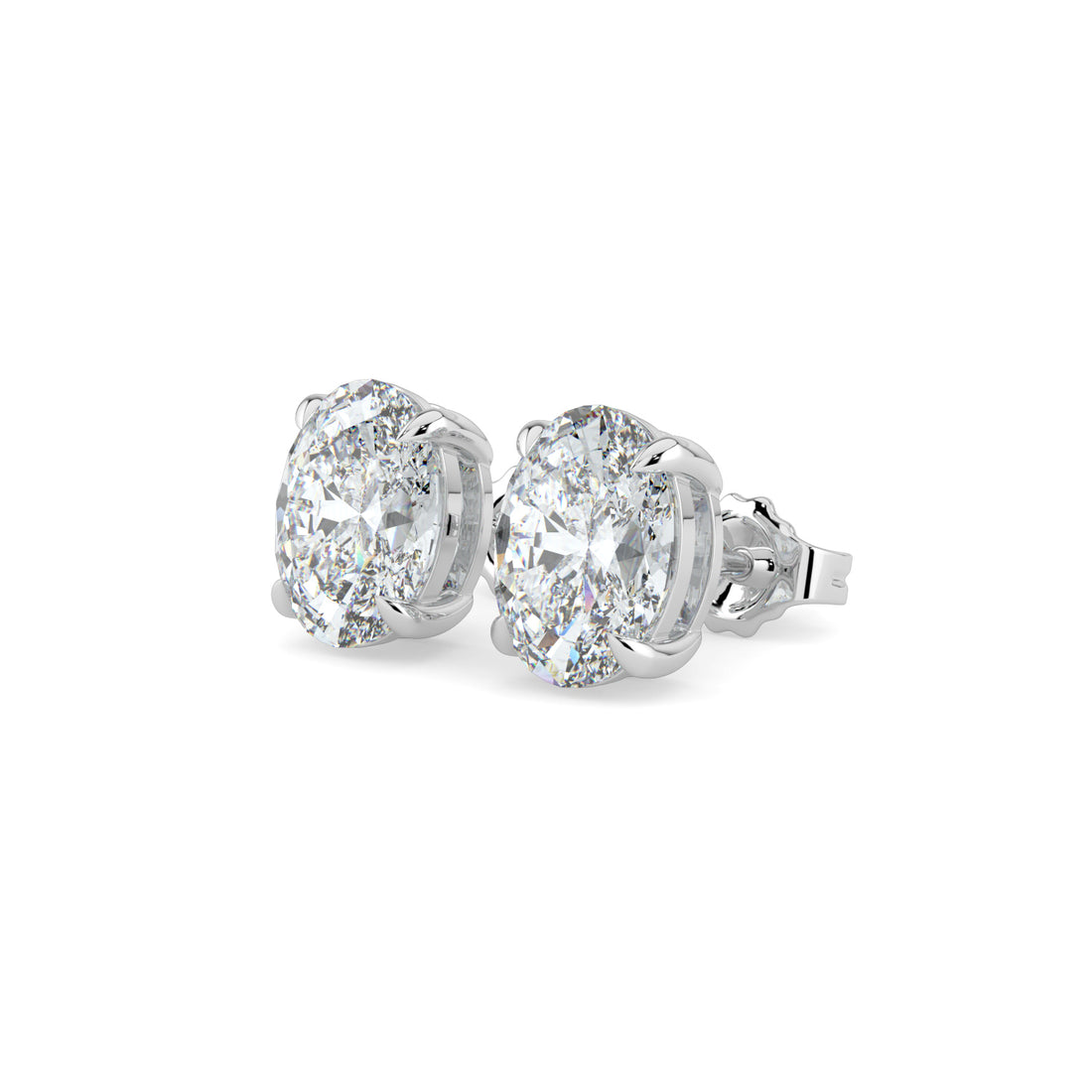 Oval Solitaire Diamond Stud Earrings 18K White Gold