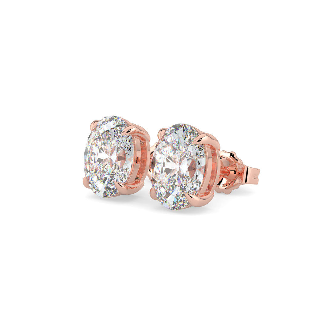 Oval Solitaire Diamond Stud Earrings 18K Rose Gold