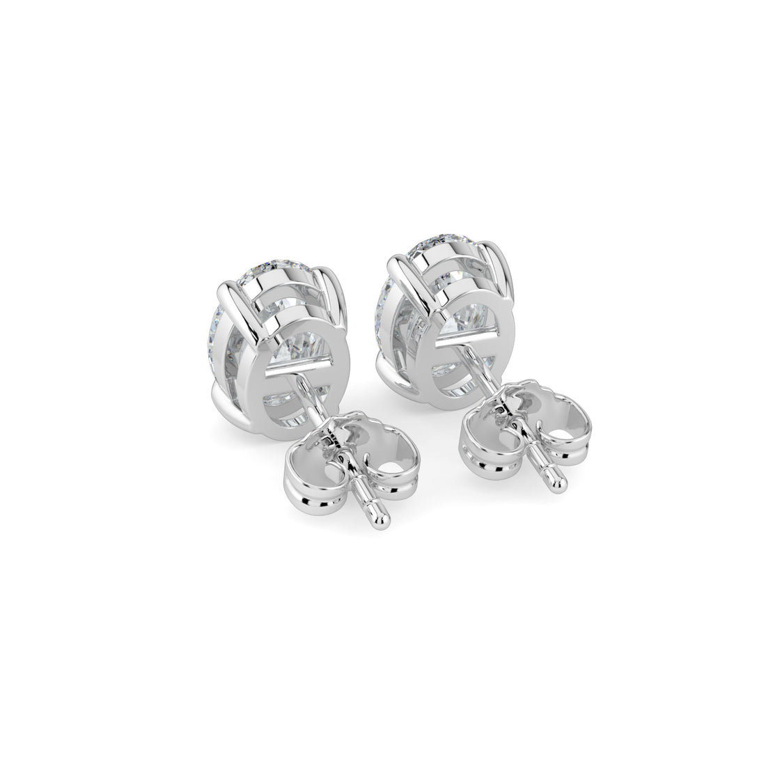 Oval Solitaire Diamond Stud Earrings 18K White Gold