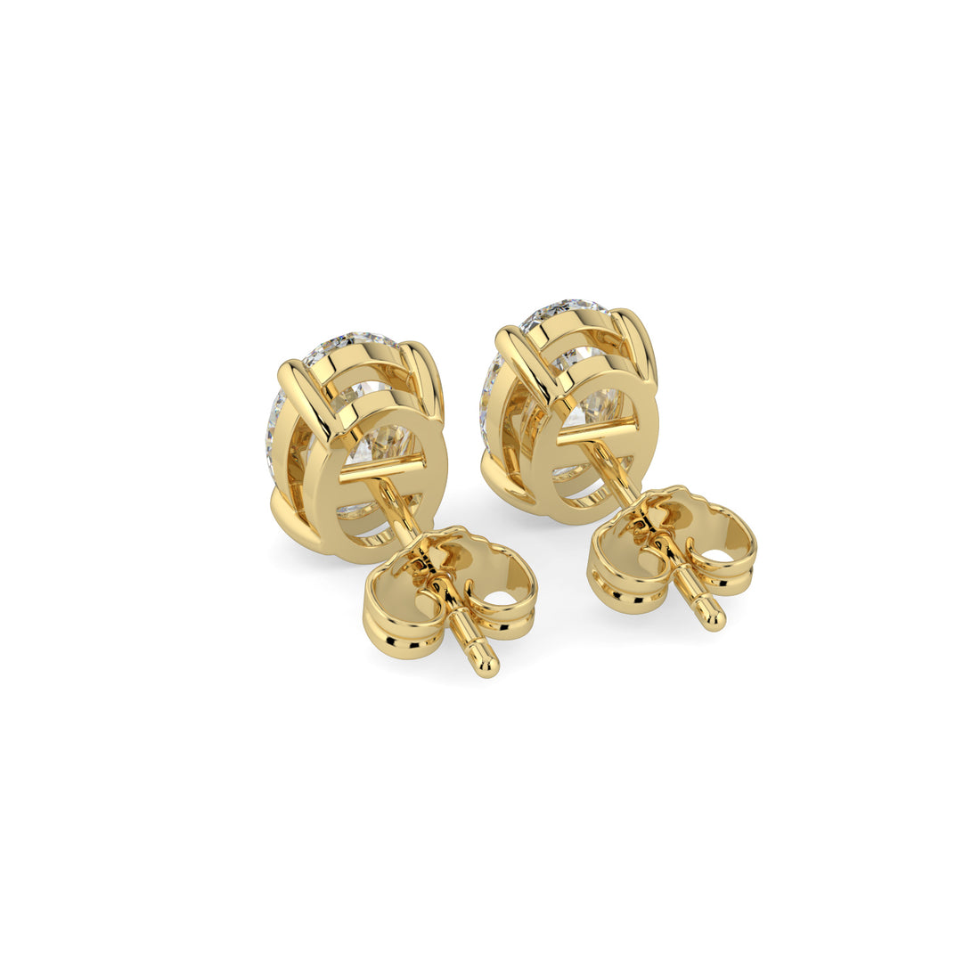 Oval Solitaire Diamond Stud Earrings 18K Yellow Gold