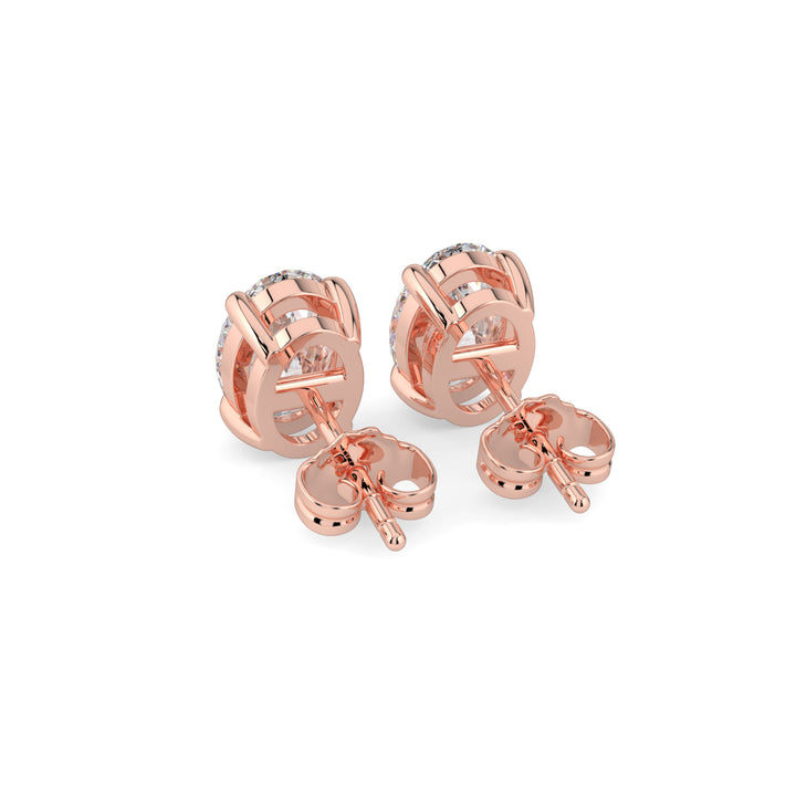Oval Solitaire Diamond Stud Earrings 18K Rose Gold