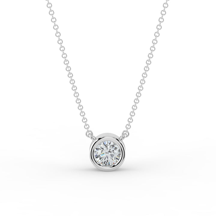 Round Bezel Diamond Solitaire Necklace  18K White Gold