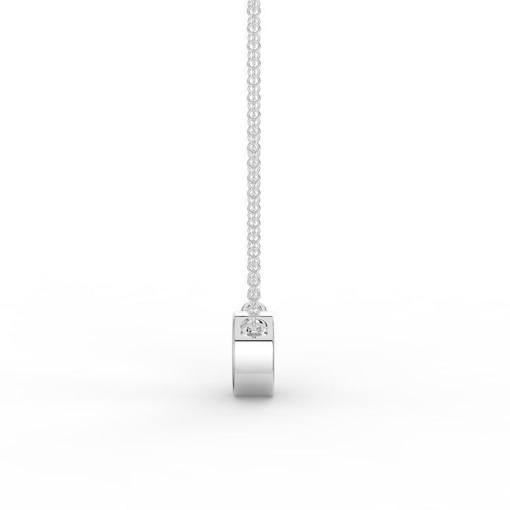 Round Bezel Diamond Solitaire Necklace  18K White Gold