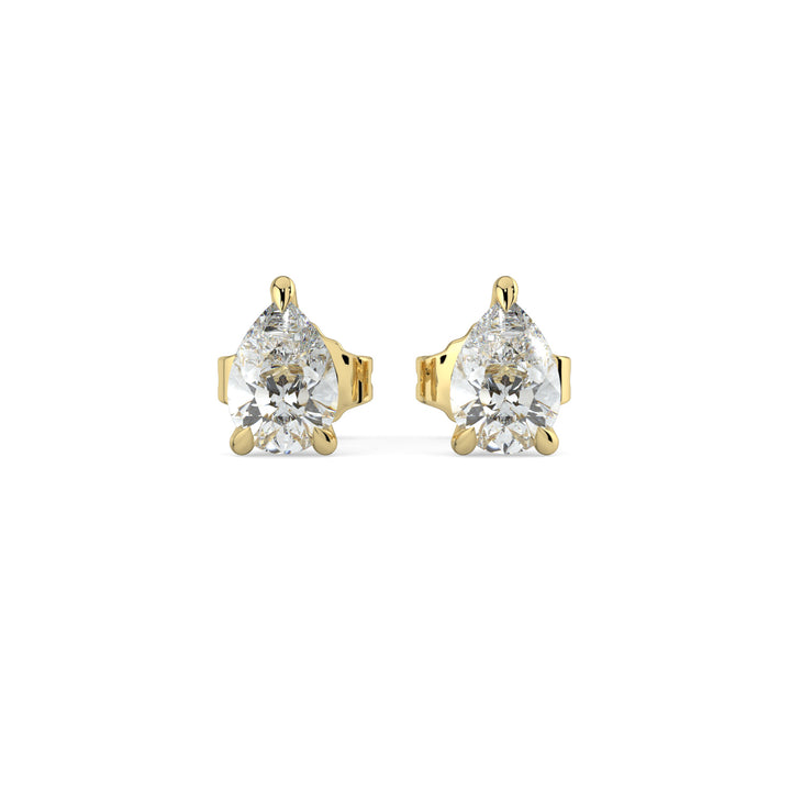 Pear Cut Solitaire Diamond Earrings 18K Yellow Gold