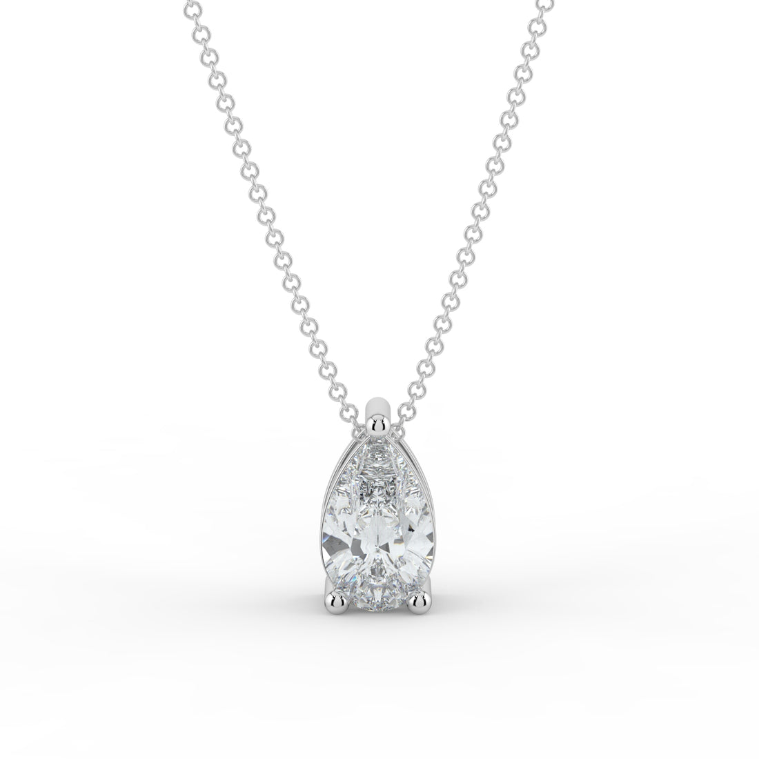 Pear Shap Solitaire Pendant Necklace  18K White Gold
