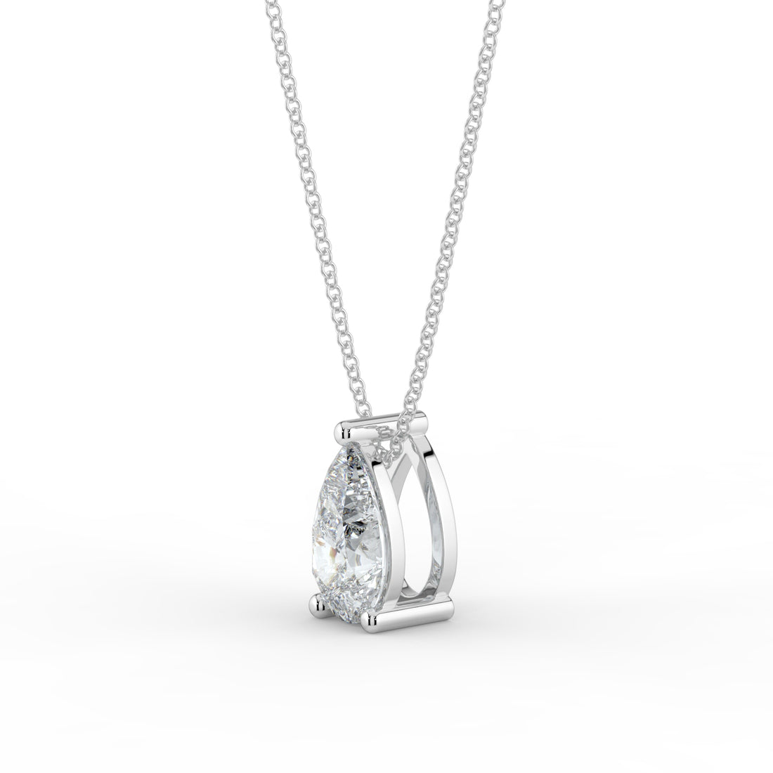 Pear Shap Solitaire Pendant Necklace  18K White Gold