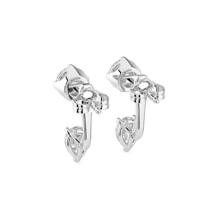 Round Pear Dual-Diamond Drop 18K White Gold Earring