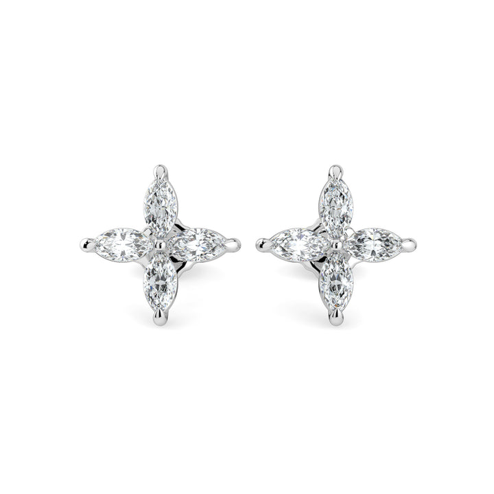 Brilliant 4 Stone Petal Diamond Cluster Blossom Stud Earrings in 18K White Gold
