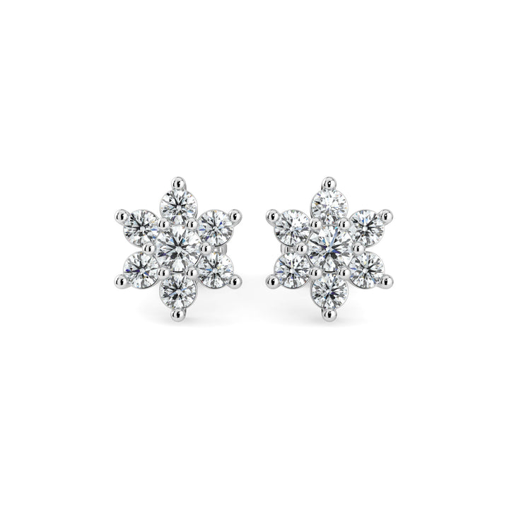 Elegant Multi-Diamond Starburst Snowflake Stud Earrings in 18K White Gold