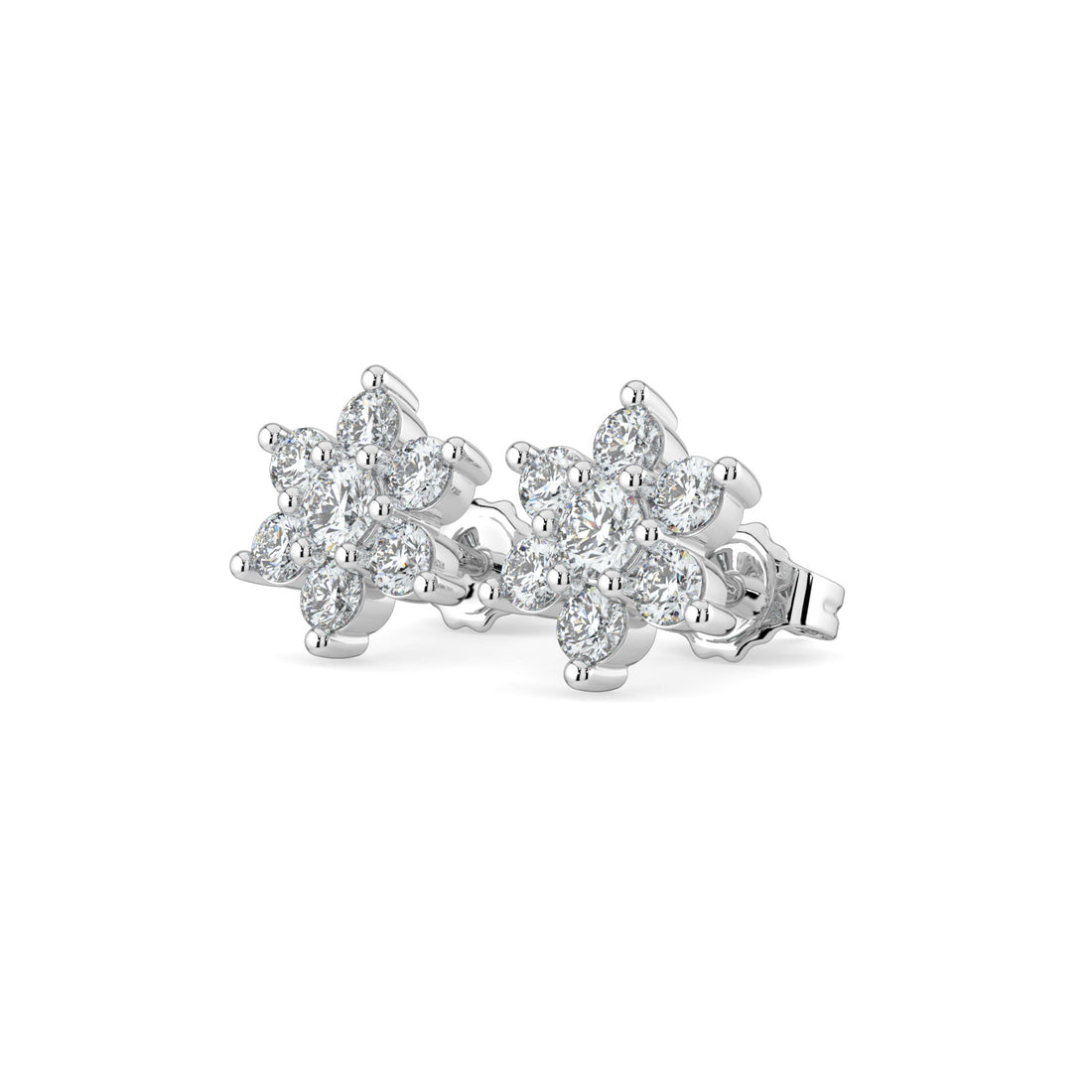 Elegant Multi-Diamond Starburst Snowflake Stud Earrings in 18K White Gold