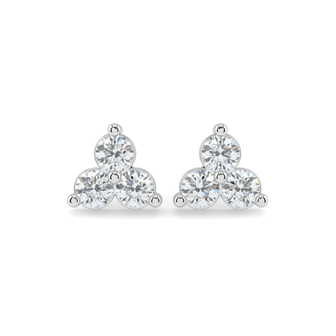 Contemporary Timeless 3-Stone Diamond Triangle Studs Earrings in 18K Gold