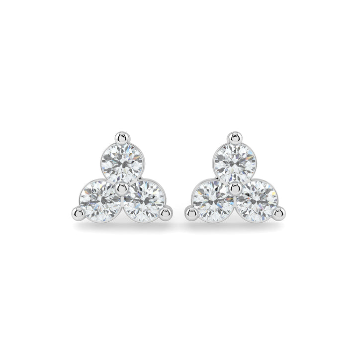 Contemporary Timeless 3-Stone Diamond Triangle Studs Earrings in 18K Gold