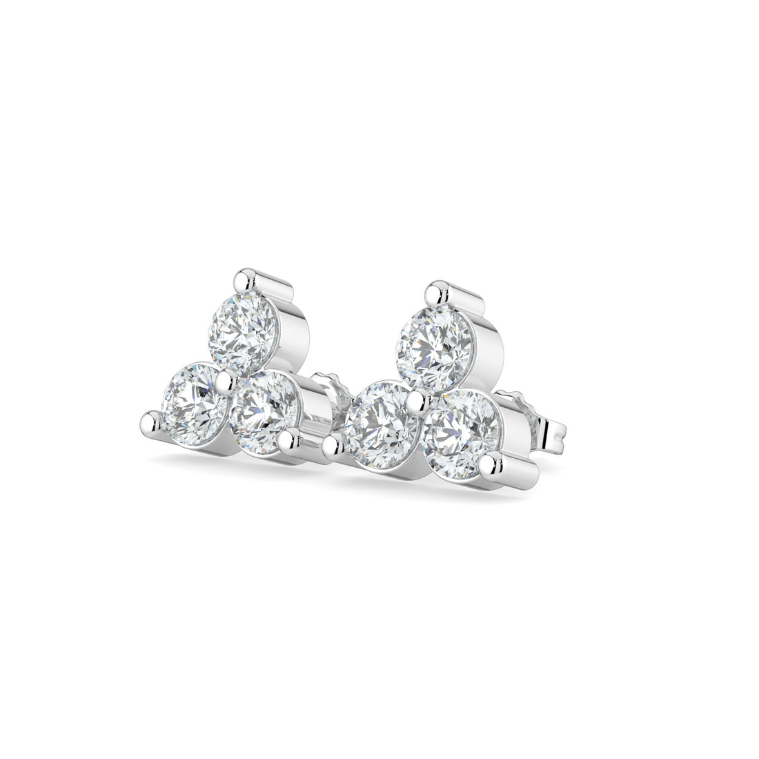 Contemporary Timeless 3-Stone Diamond Triangle Studs Earrings in 18K Gold