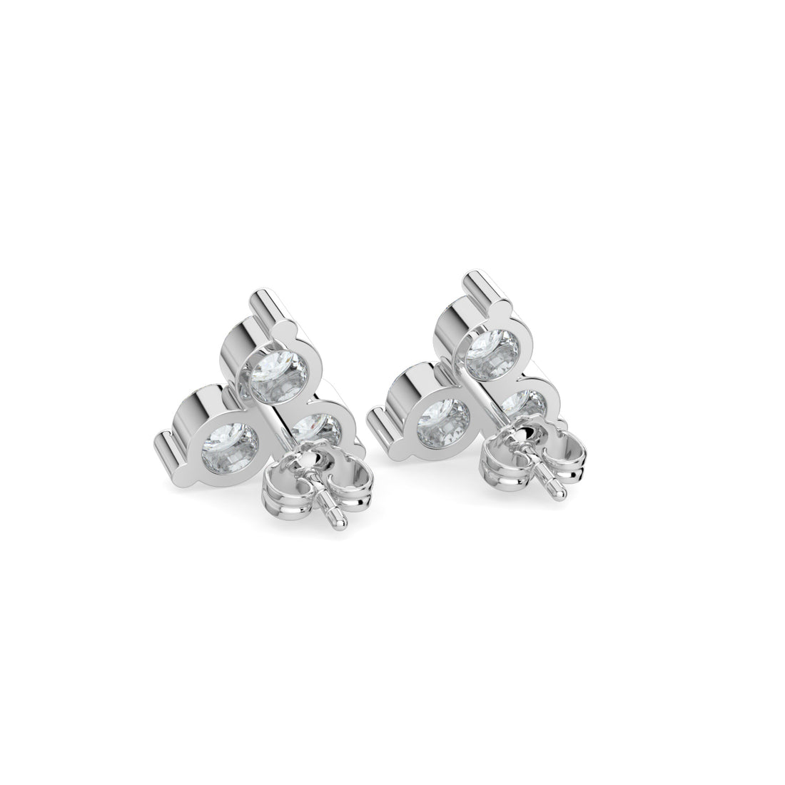 Contemporary Timeless 3-Stone Diamond Triangle Studs Earrings in 18K Gold