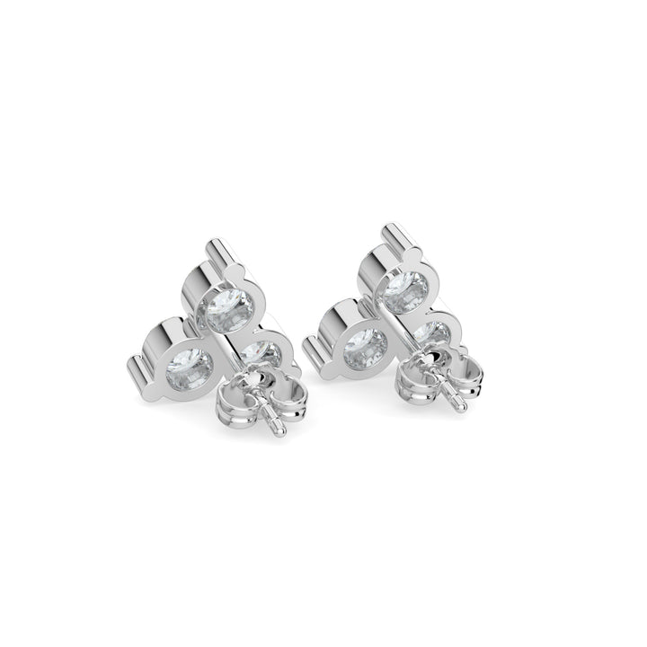 Contemporary Timeless 3-Stone Diamond Triangle Studs Earrings in 18K Gold