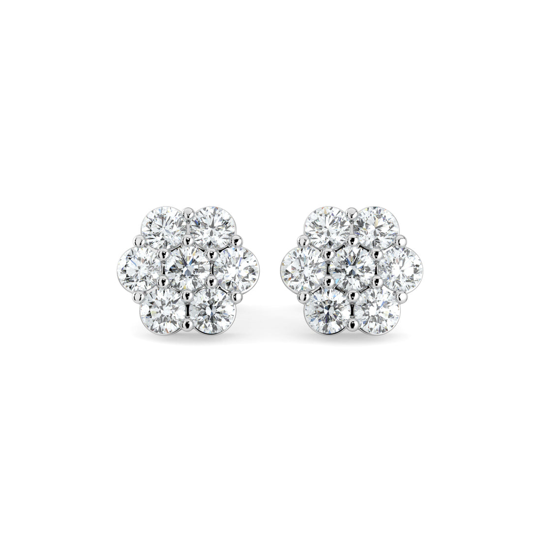 Timeless Bloom Classic Floral Design Centerpiece Flower-Shaped Diamond Stud Earrings In 18K White Gold