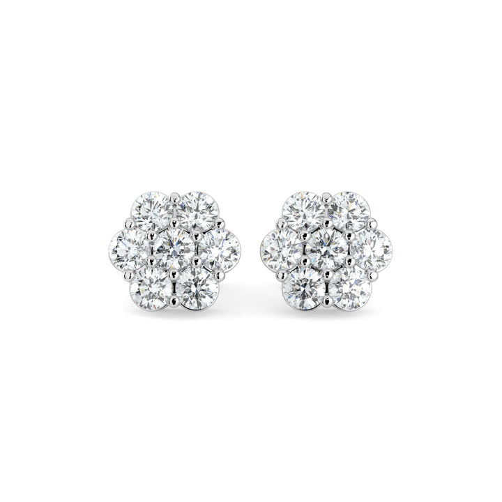 Timeless Bloom Classic Floral Design Centerpiece Flower-Shaped Diamond Stud Earrings In 18K White Gold