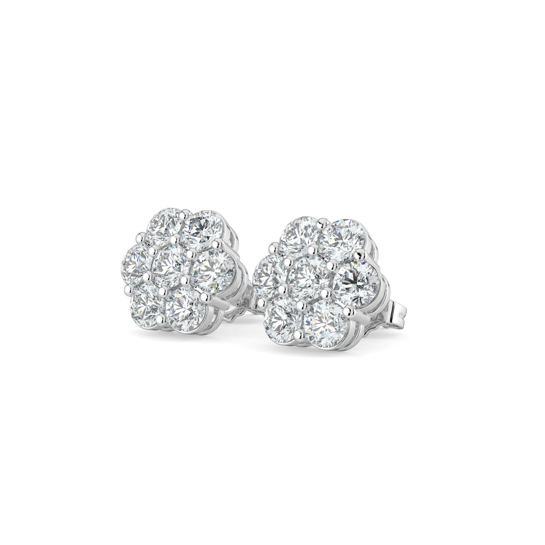 Timeless Bloom Classic Floral Design Centerpiece Flower-Shaped Diamond Stud Earrings In 18K White Gold