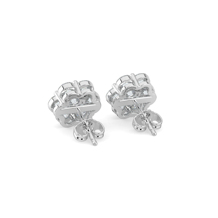 Timeless Bloom Classic Floral Design Centerpiece Flower-Shaped Diamond Stud Earrings In 18K White Gold