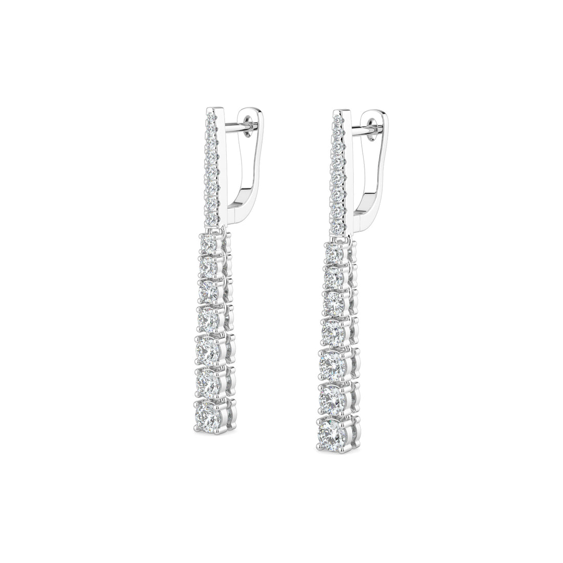Tapered Sleek Timeless Diamond Drop Line Dangle Earrings In 18K White Gold