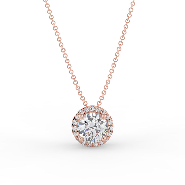 Halo Diamond Necklace 18K Rose Gold