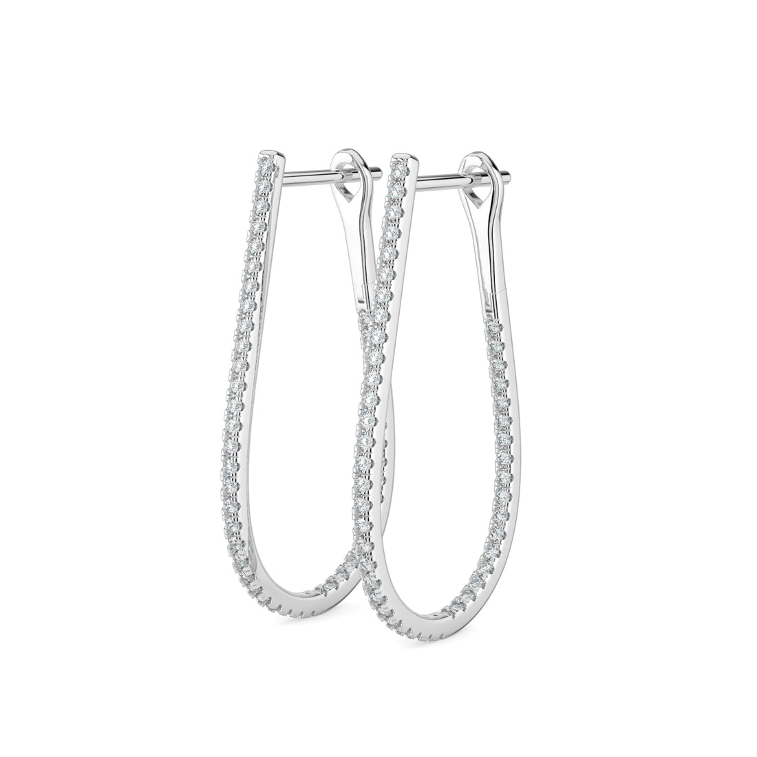 Elegant Teardrop Pave Oval Diamond Hoop Earrings In 18K White Gold