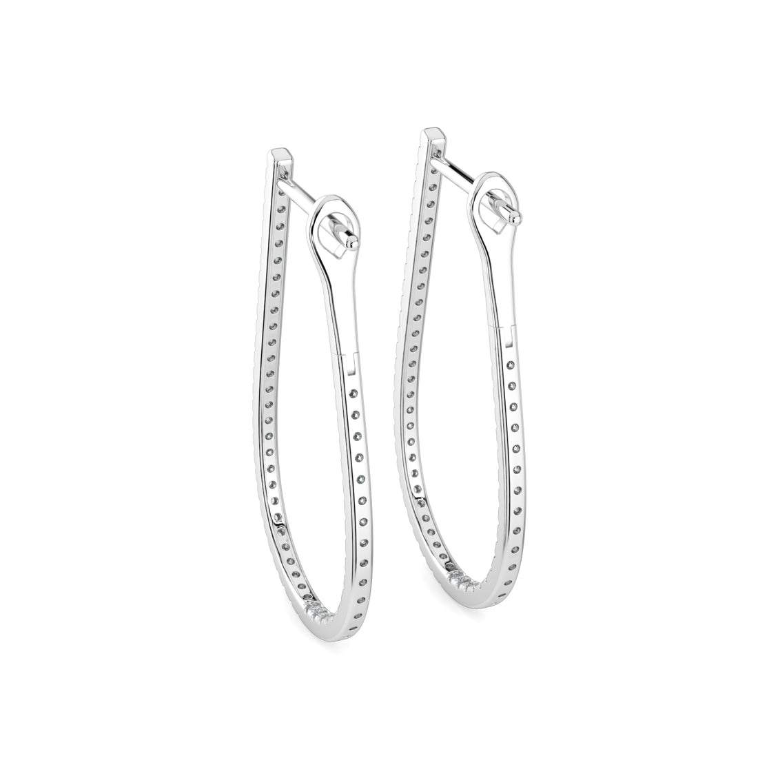 Elegant Teardrop Pave Oval Diamond Hoop Earrings In 18K White Gold
