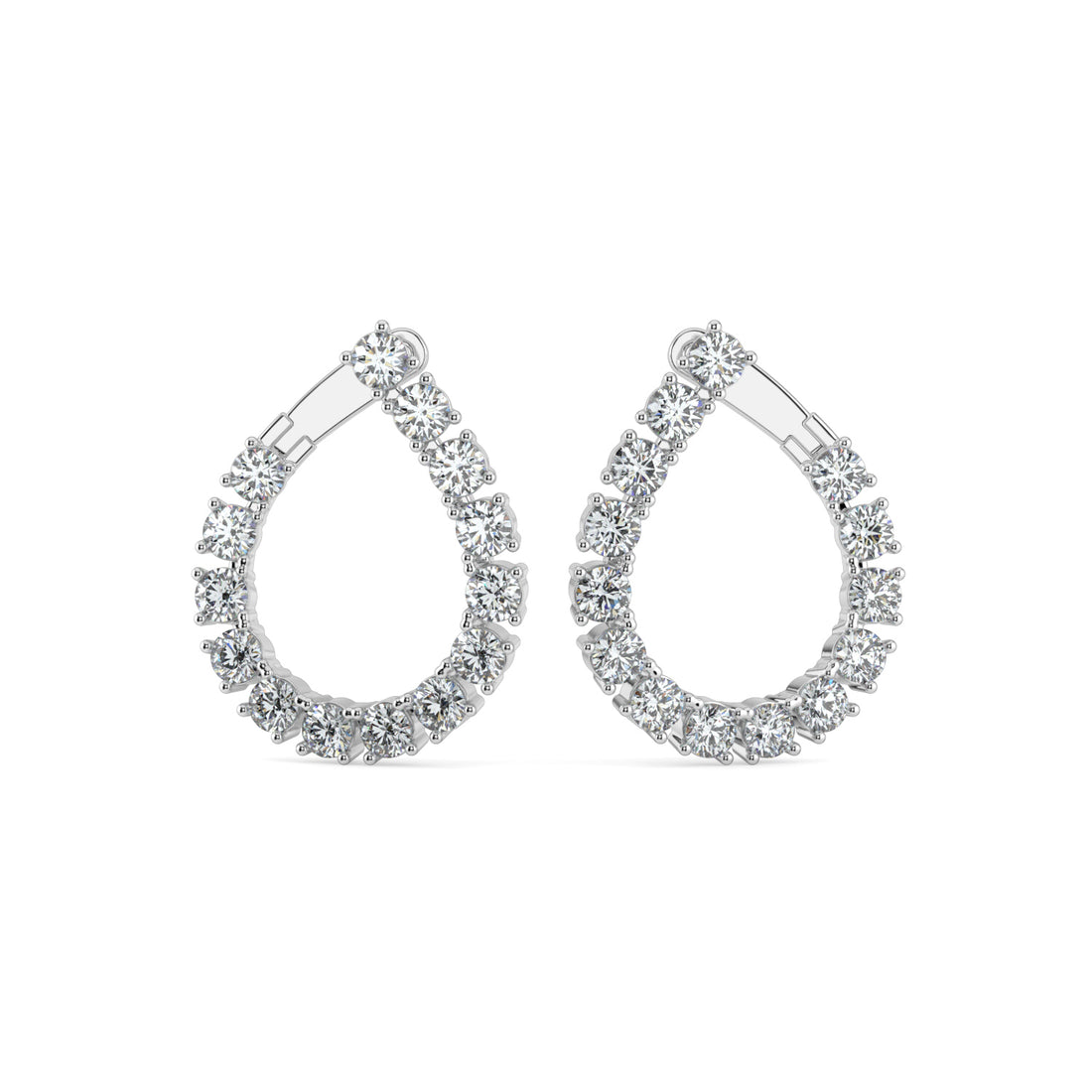 Elegant Full-Circle Diamond Teardrop Hoops In 18K White Gold