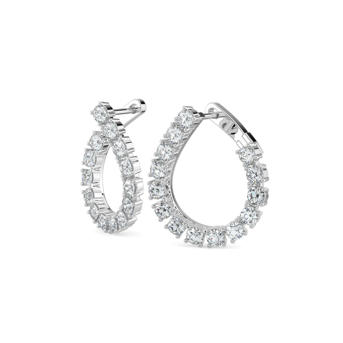 Elegant Full-Circle Diamond Teardrop Hoops In 18K White Gold