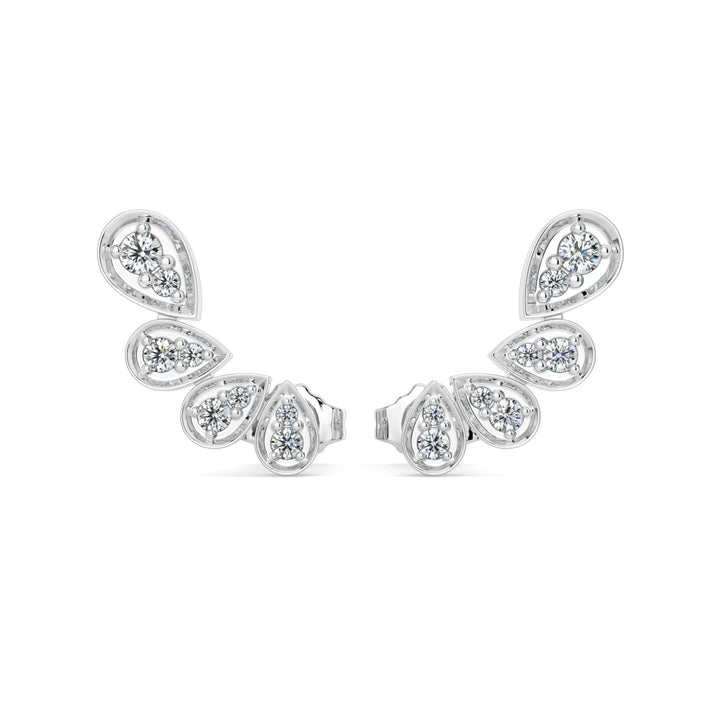 Elegant Layered Pear-Angle Wings Shaped Multi-Drop Diamond Earrings In 18K White Gold